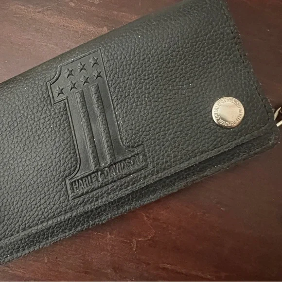 Harley Davidson Black Leather Chain Long Wallet - Picture 2 of 12